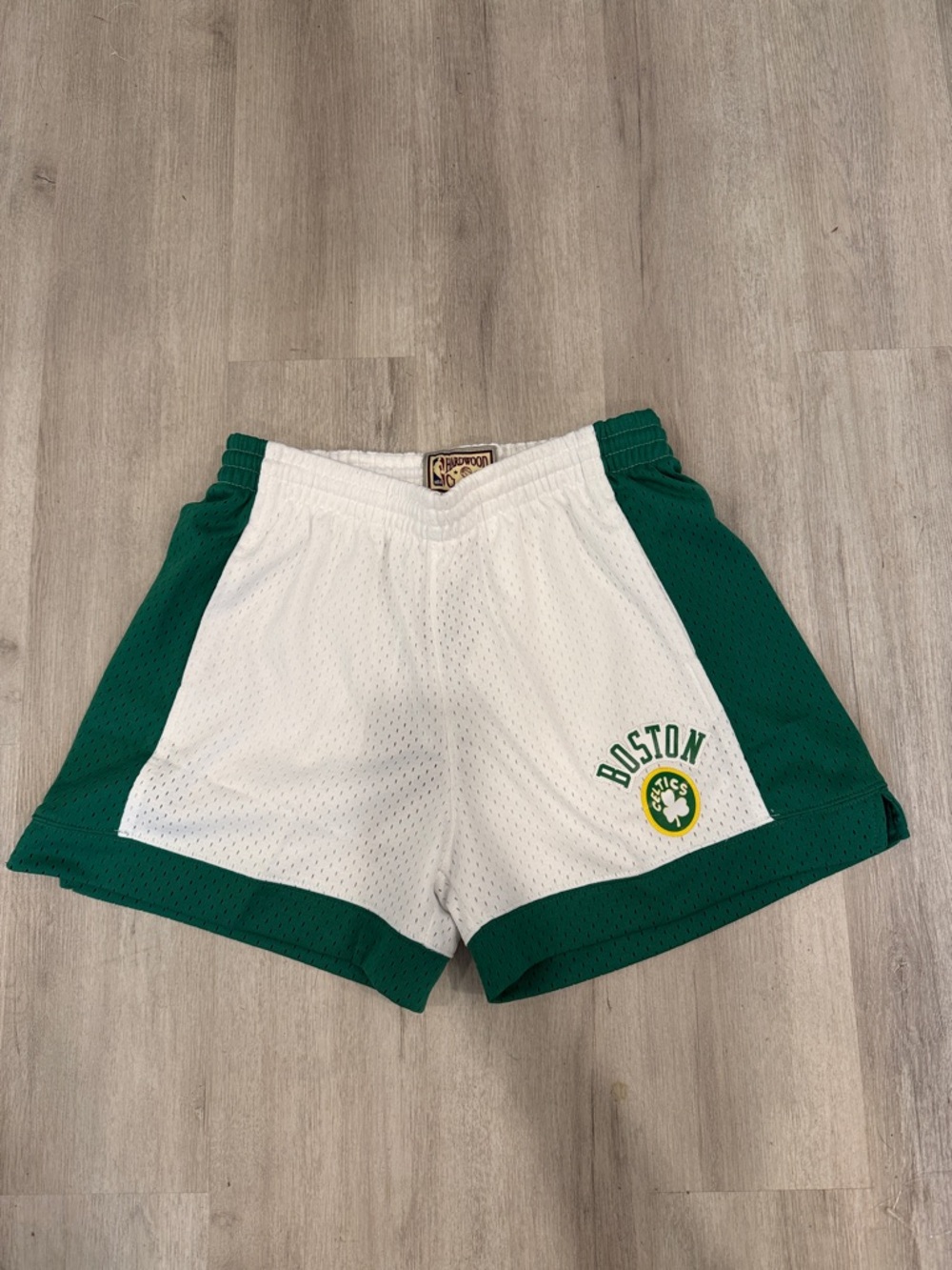 Mitchell & Ness White and Green Boston Mesh Athletic Shorts